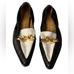 Tory Burch Black and White Loafers with Gold Accent